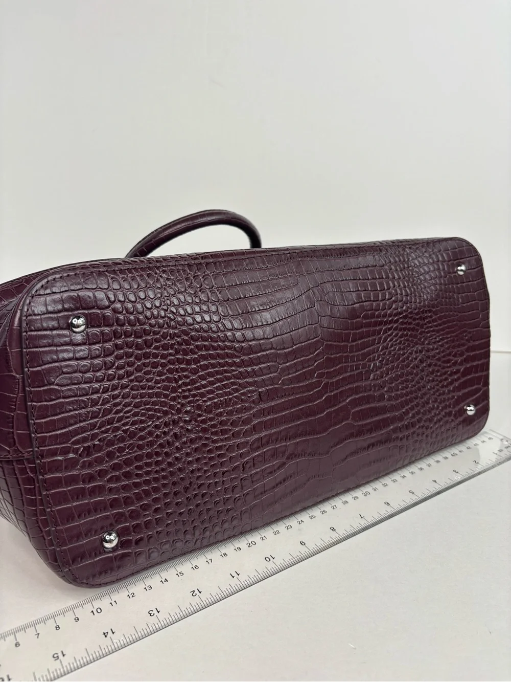Ralph‎ Lauren Bullion Large Marcy Satchel Croc-Embossed Mahogany Leather Bag